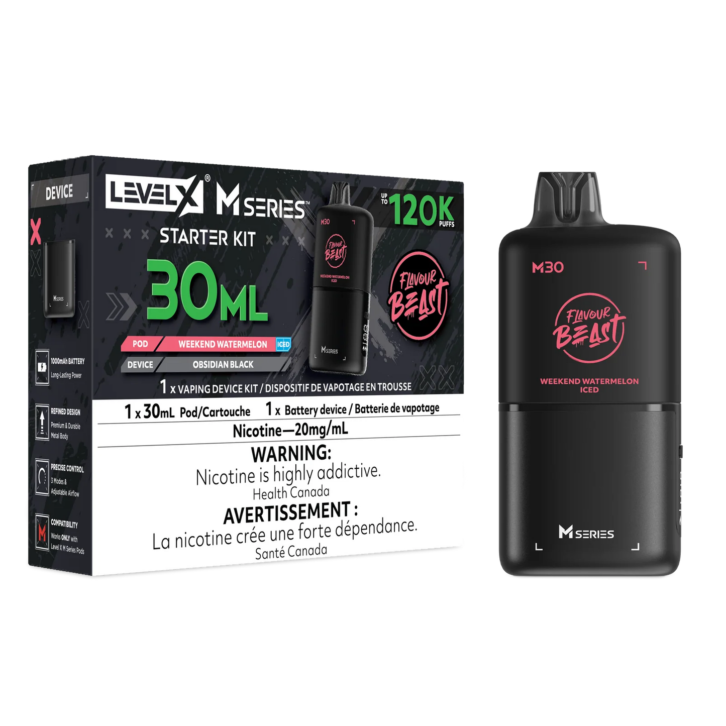 Flavour Beast Level X M Series Starter Kit 120k Weekend Watermelon Iced 20mg/mL (Provincial)
