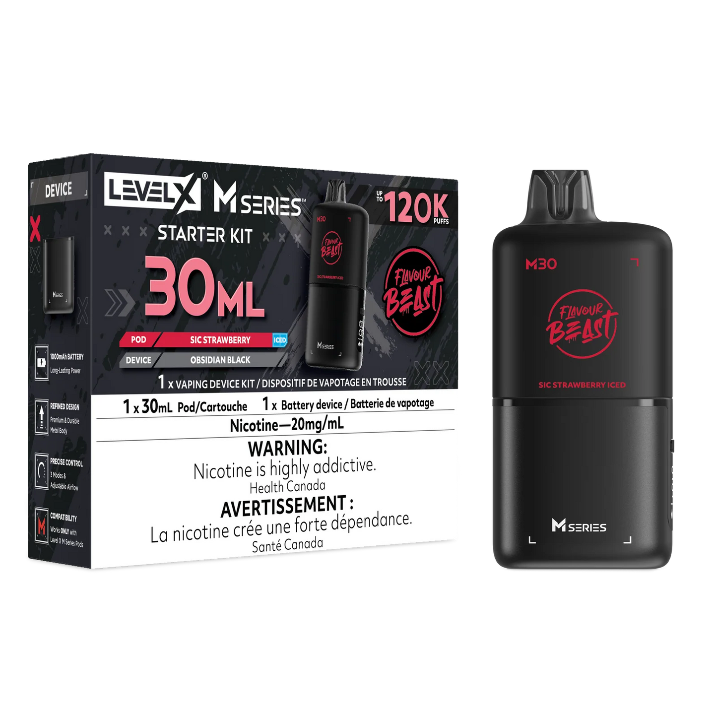 Flavour Beast Level X M Series Starter Kit 120k Sic Strawberry Iced 20mg/mL (Provincial)