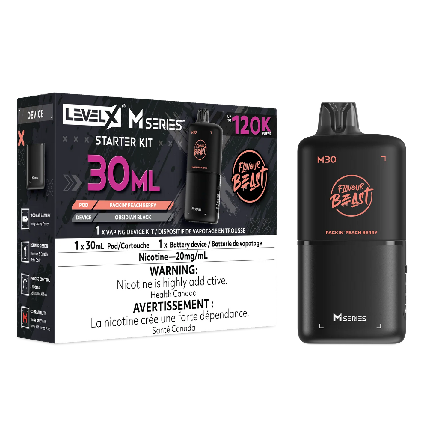 Flavour Beast Level X M Series Starter Kit 120k Packin Peach Berry 20mg/mL (Provincial)