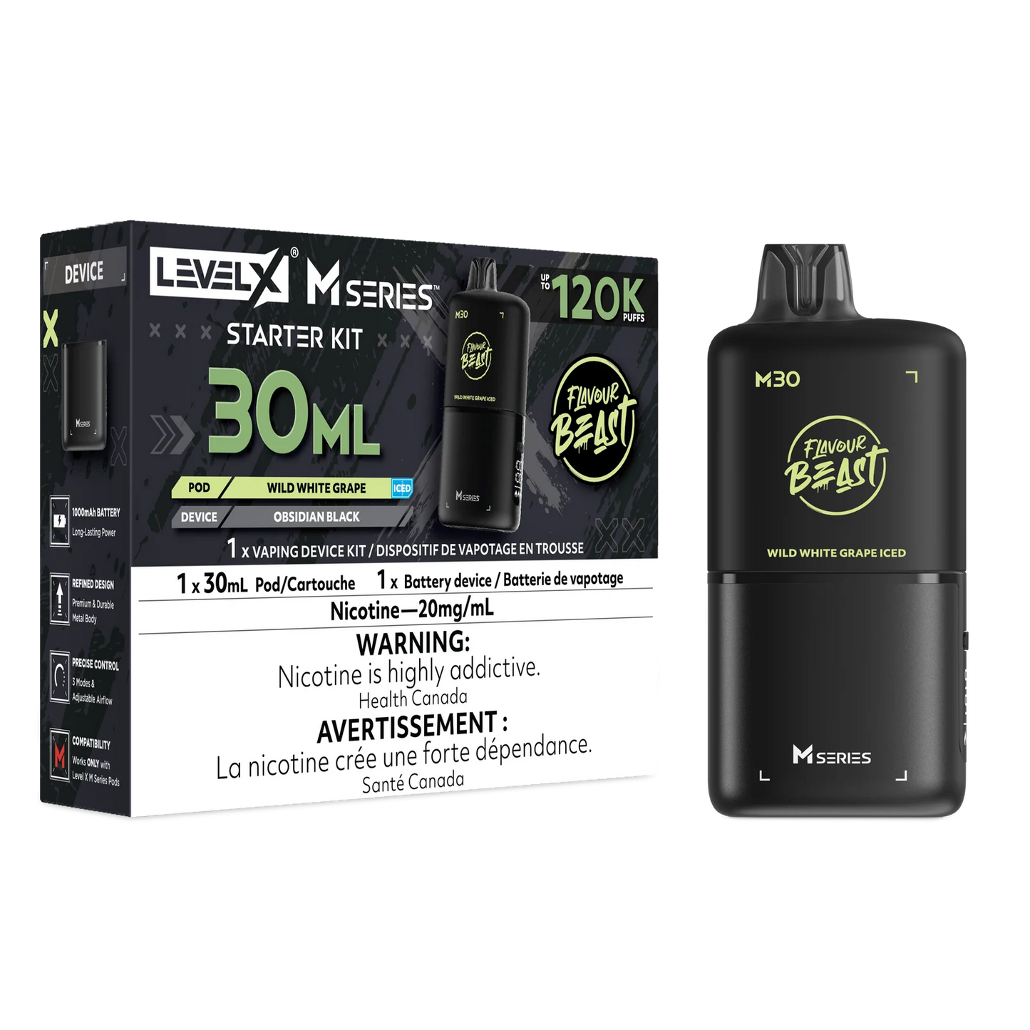 Flavour Beast Level X M Series Starter Kit 120k Wild White Grape Iced 20mg/mL (Provincial)