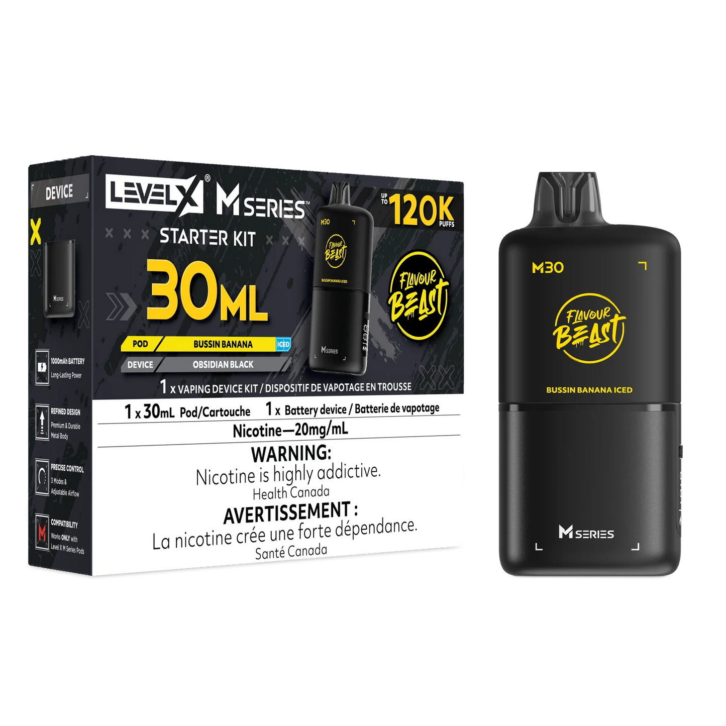 Flavour Beast Level X M Series Starter Kit 120k Bussin Banana Iced 20mg/mL (Provincial)