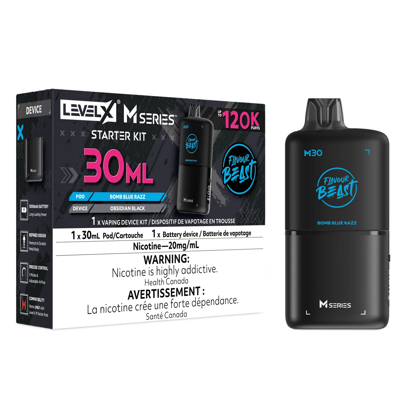 Flavour Beast Level X M Series Starter Kit 120k Bomb Blue Razz 20mg/mL (Provincial)