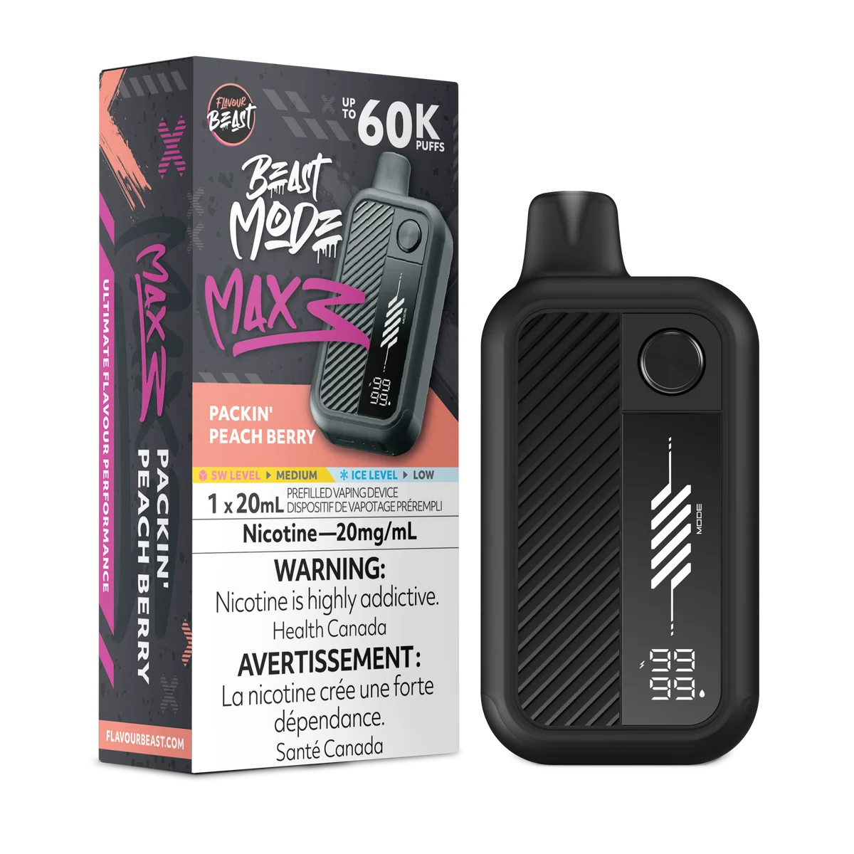 Flavour Beast Mode Max 3 60K Packin’ Peach 20mg/mL disposable (Provincial)