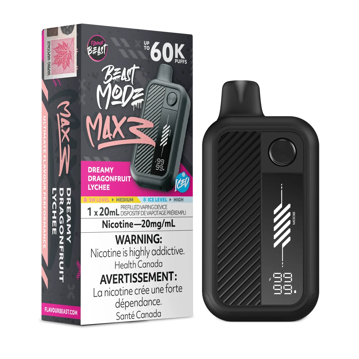Flavour Beast Mode Max 3 60K Dreamy Dragonfruit Lychee Iced 20mg/mL disposable (Provincial)