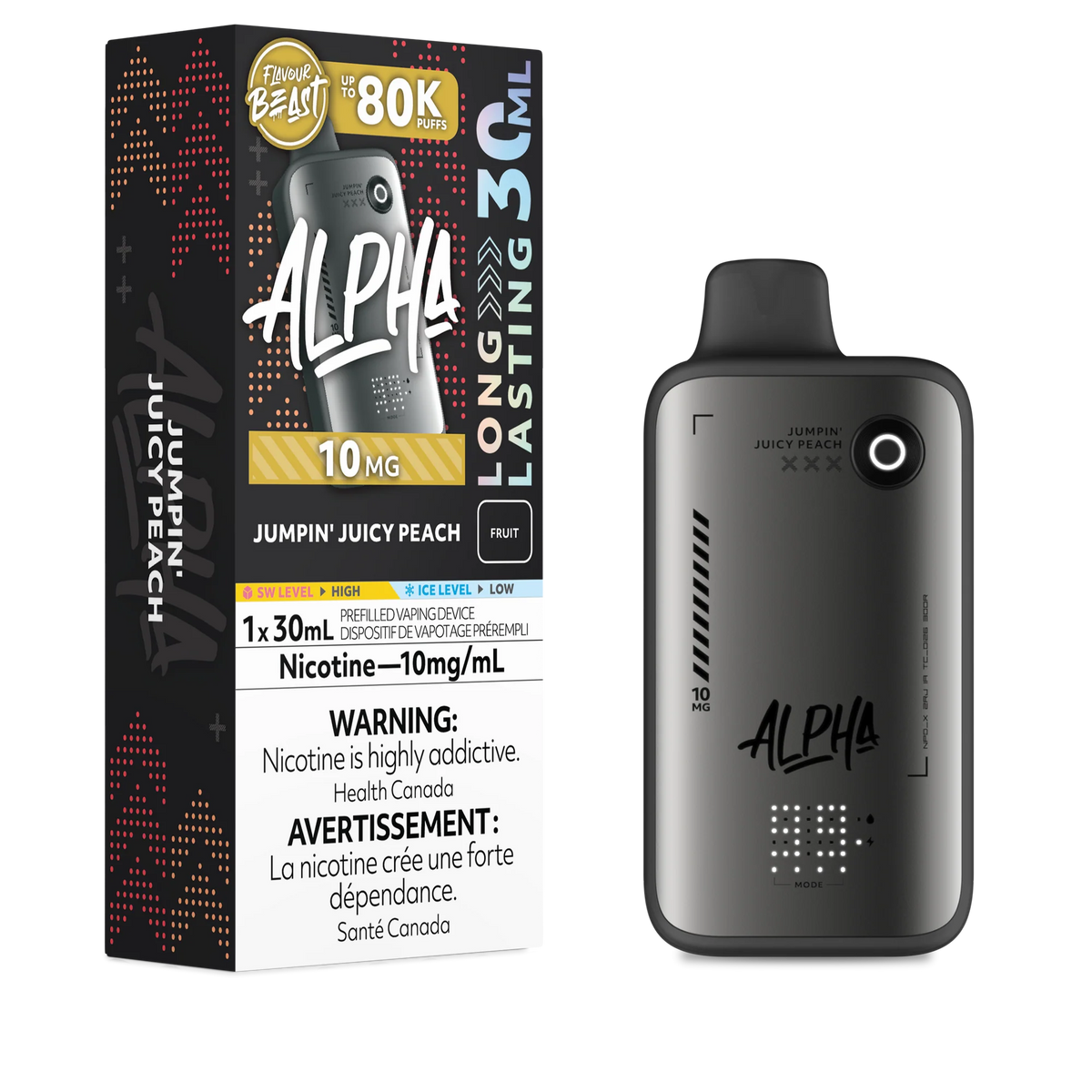 Flavour Beast Alpha 80k Jumpin Juicy Peach 10mg/30mL disposable (Provincial)