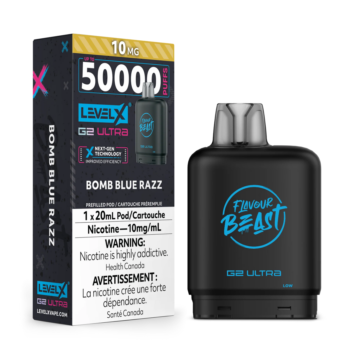 Flavour Beast Level X G2 Ultra pod 50k Bomb Blue Razz 10mg/mL (Provincial)