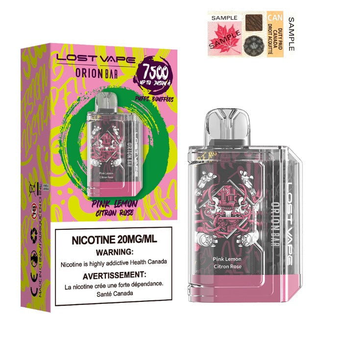 Lost vape orion bar 7500 Pink lemon 20mg/mL disposable