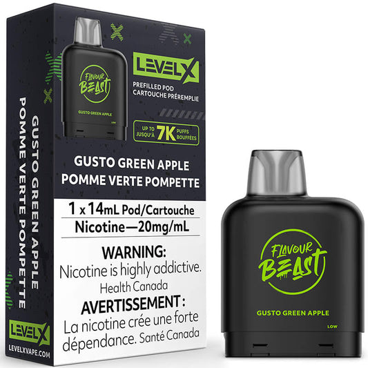 Flavour beast levelX pod 7K Gusto green apple 20mg/mL disposable