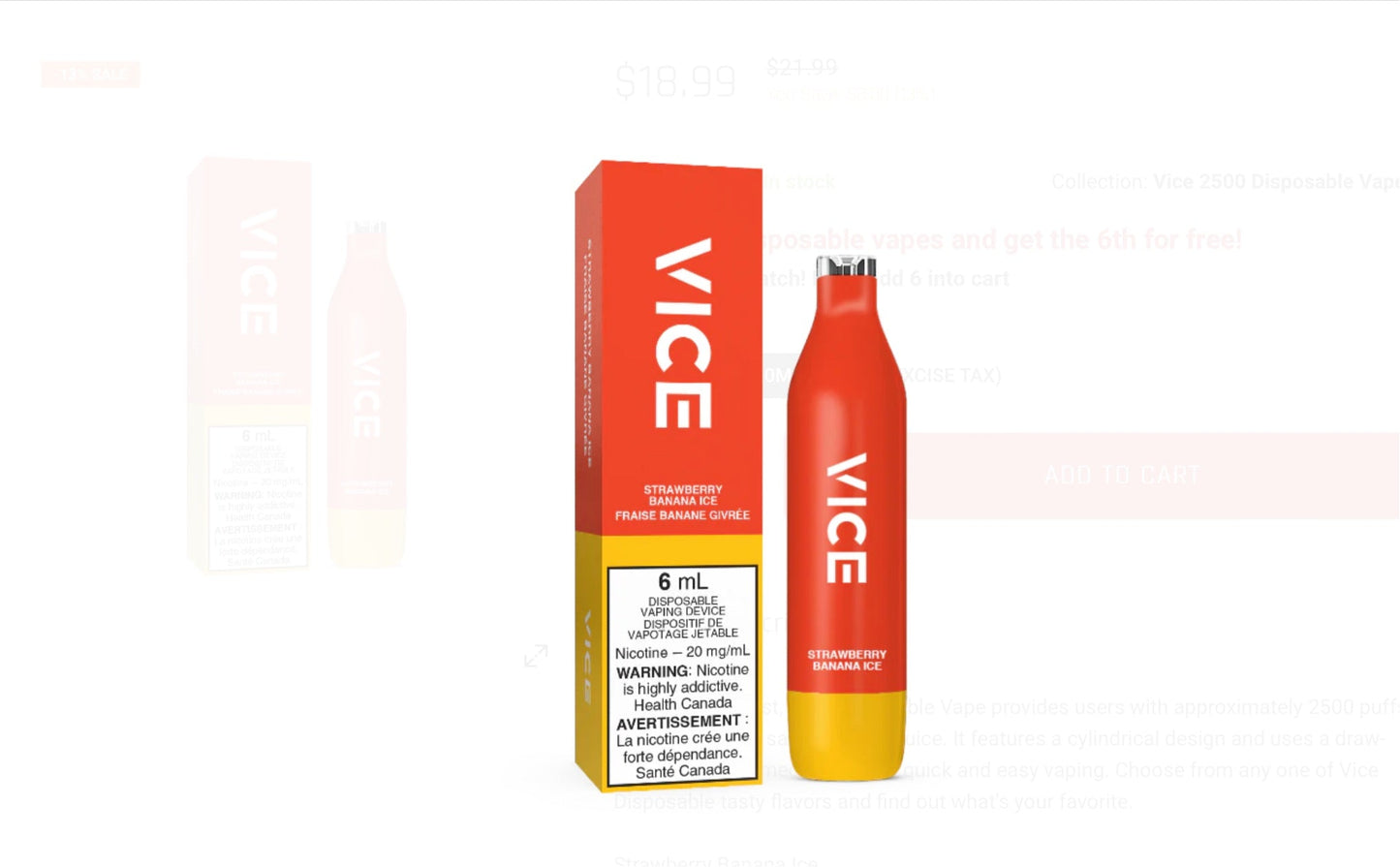 Vice 2500 Strawberry Banana Ice  20mg/ml disposable (Provincial)